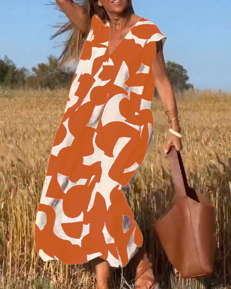 Women's A-line Maxi Dress with V-neck