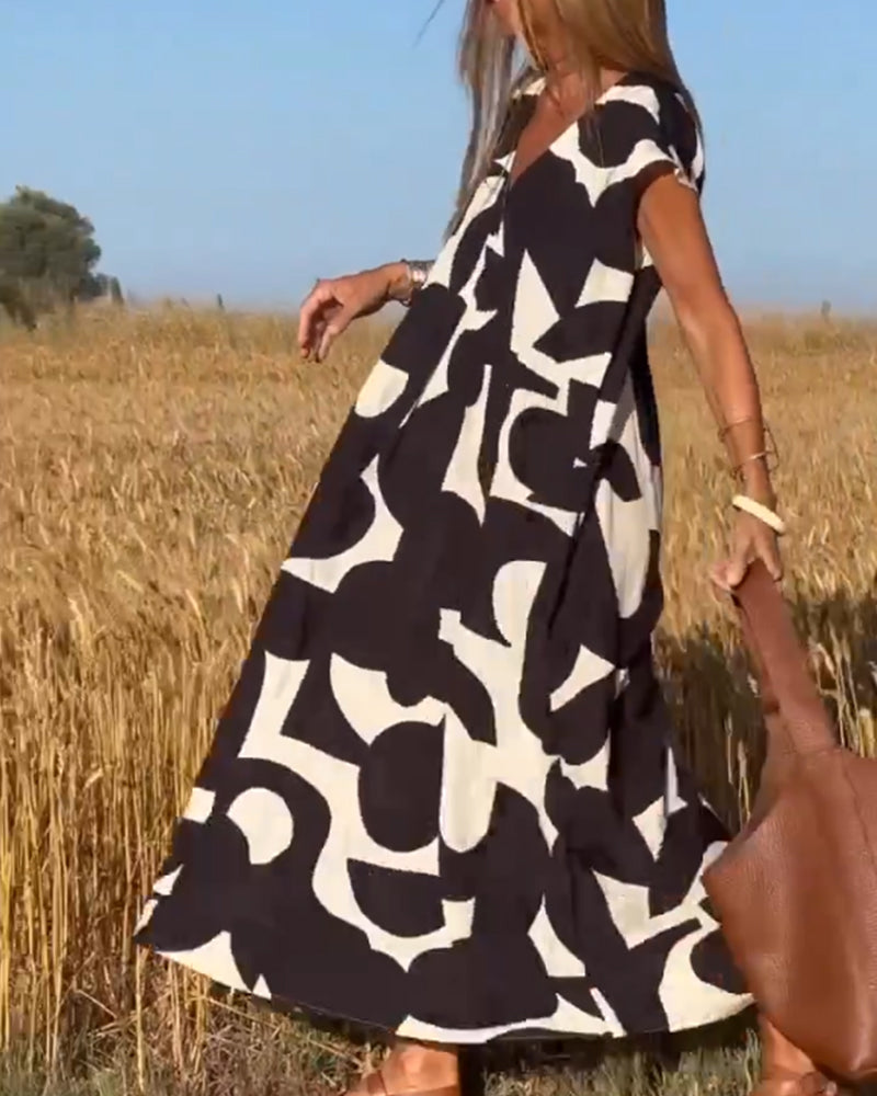 Women's A-line Maxi Dress with V-neck