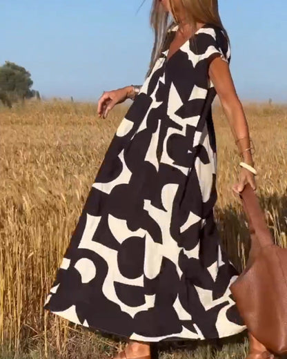 Women's A-line Maxi Dress with V-neck
