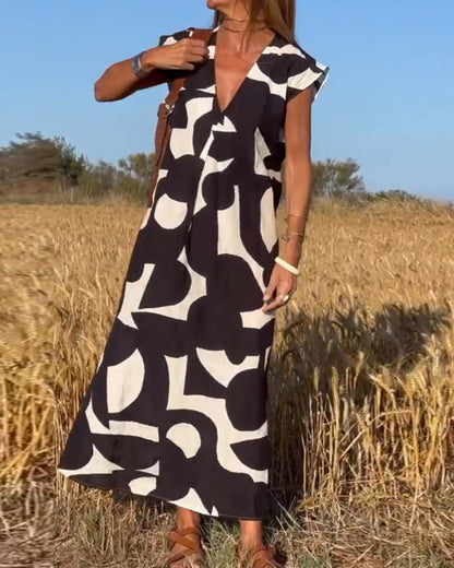 Women's A-line Maxi Dress with V-neck