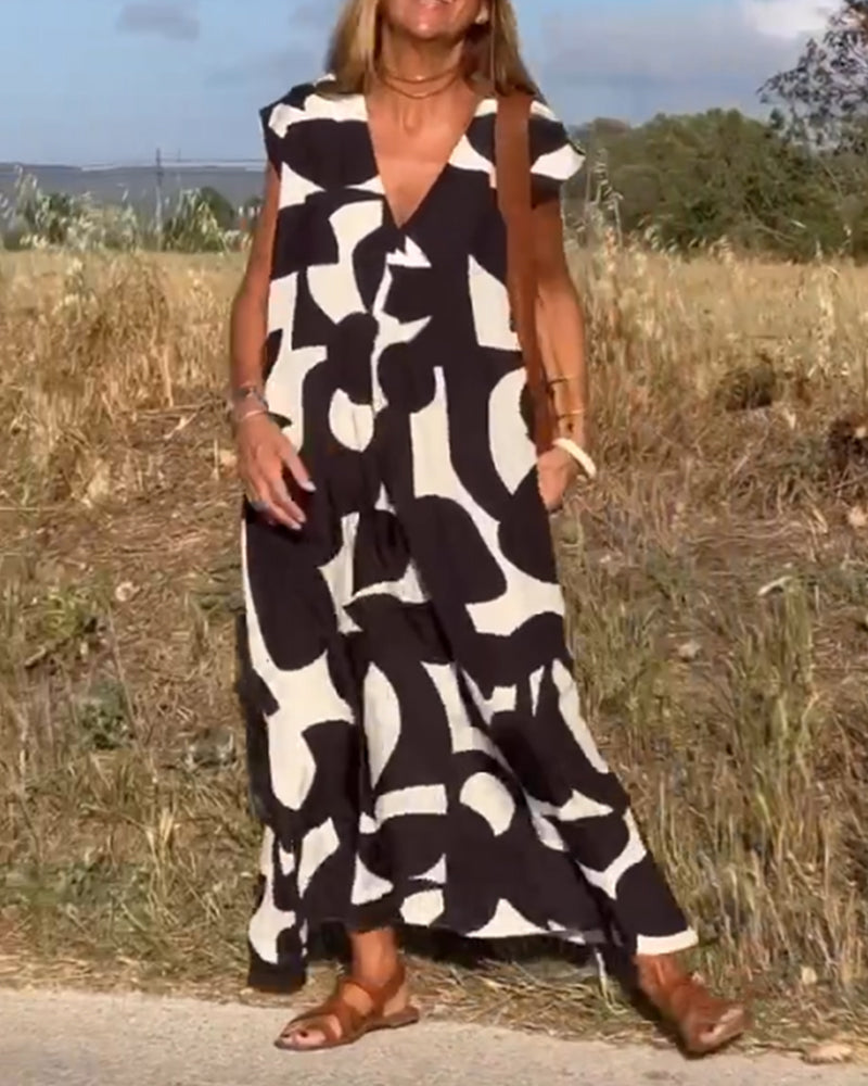 Women's A-line Maxi Dress with V-neck