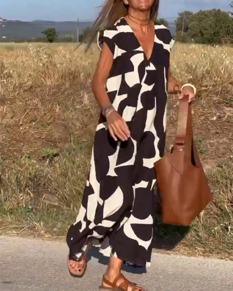 Women's A-line Maxi Dress with V-neck