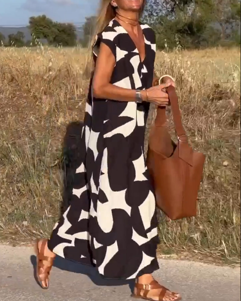 Women's A-line Maxi Dress with V-neck