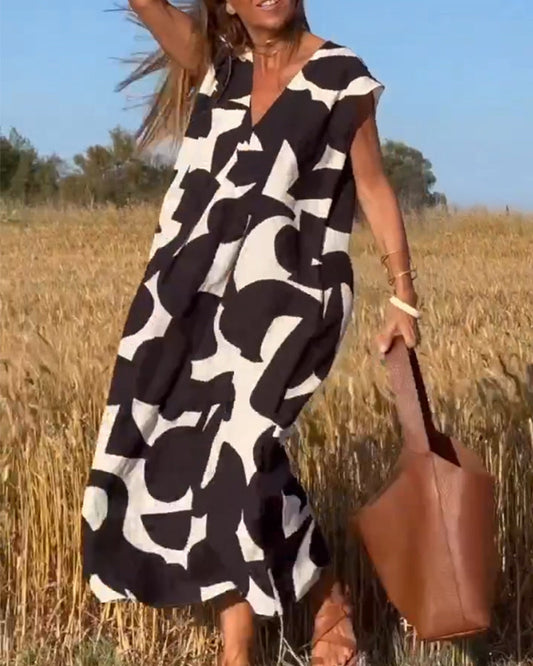Women's A-line Maxi Dress with V-neck