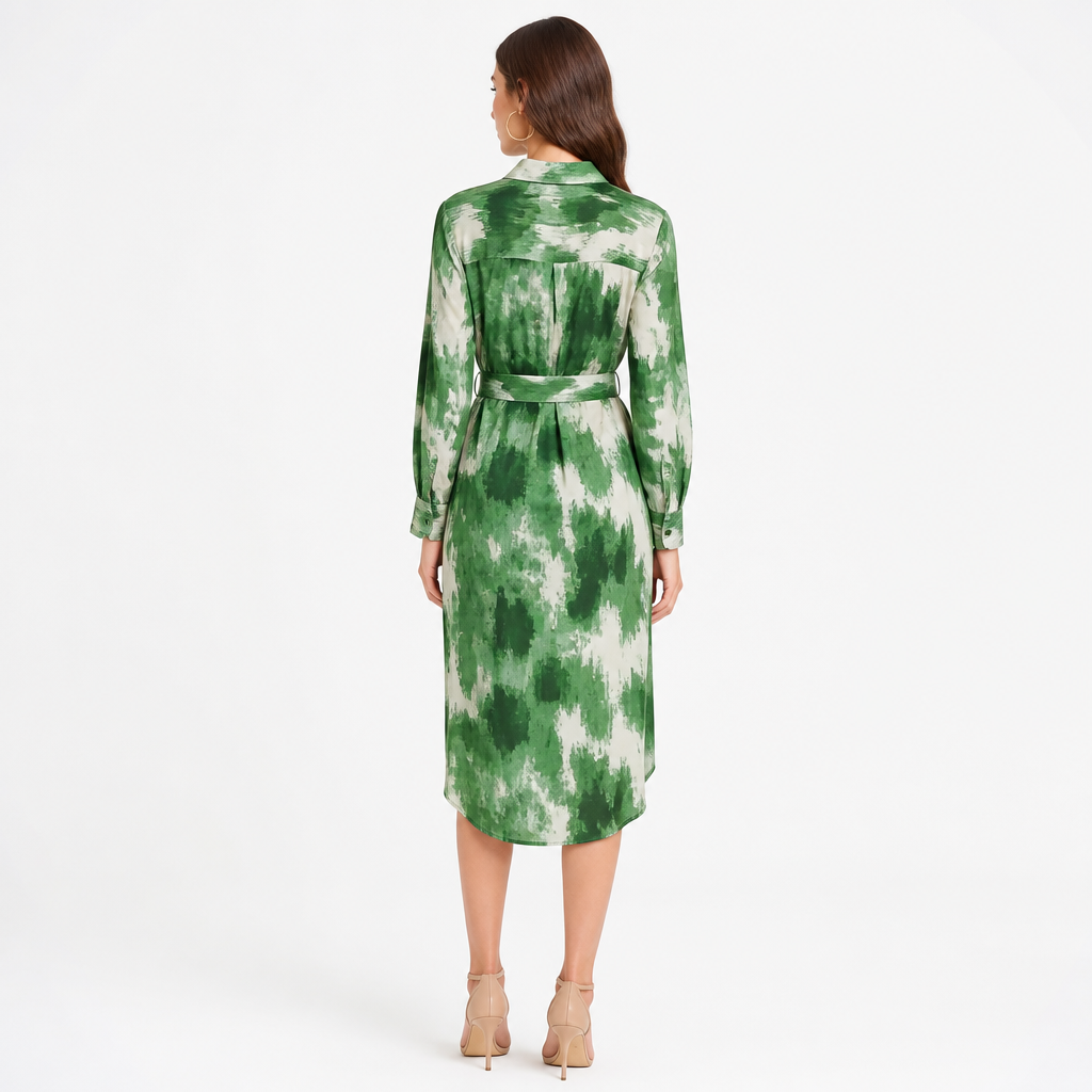 Women's Abstract-Print Belted Shirt Midi Dress