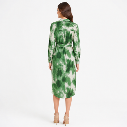 Women's Abstract-Print Belted Shirt Midi Dress
