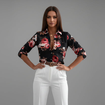 Women's Abstract Print Collared Shirt