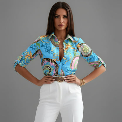 Women's Abstract Print Collared Shirt