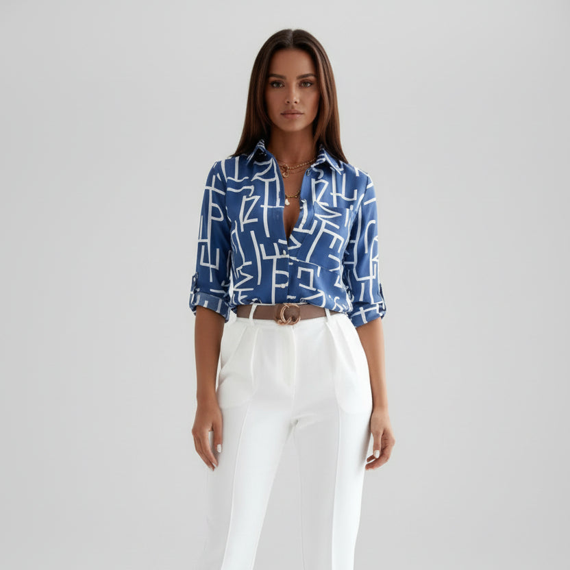 Women's Abstract Print Collared Shirt