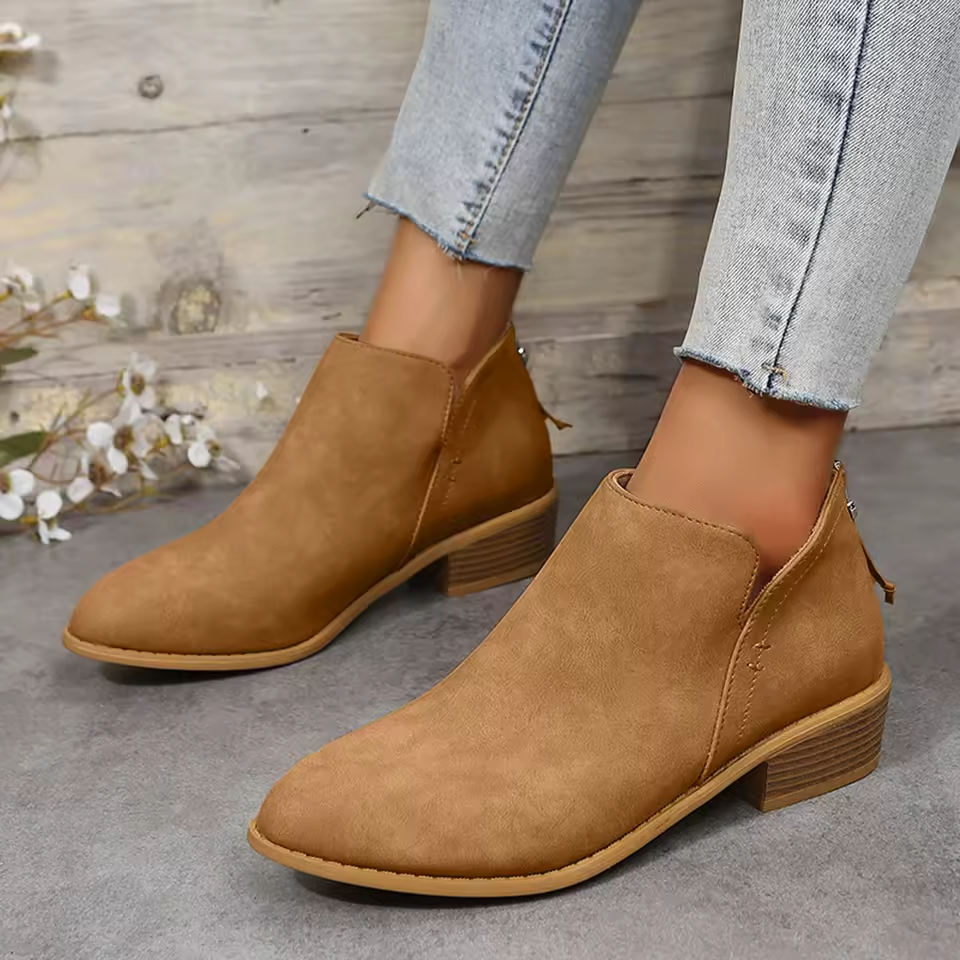 Women's Ankle Low Heel Slip On Boots