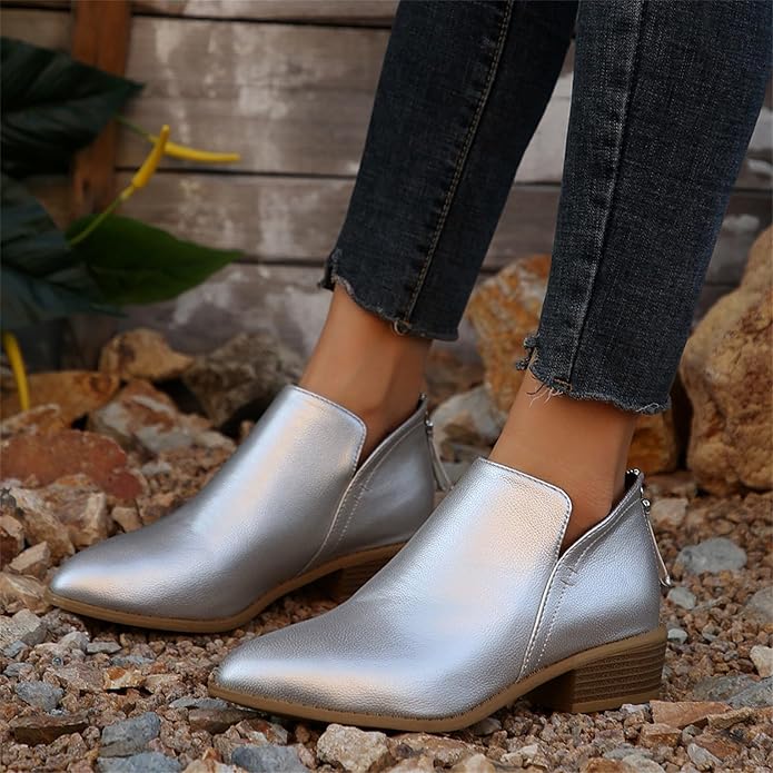 Women's Ankle Low Heel Slip On Boots