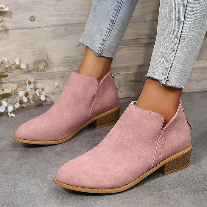 Women's Ankle Low Heel Slip On Boots