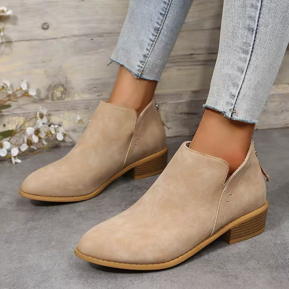 Women's Ankle Low Heel Slip On Boots