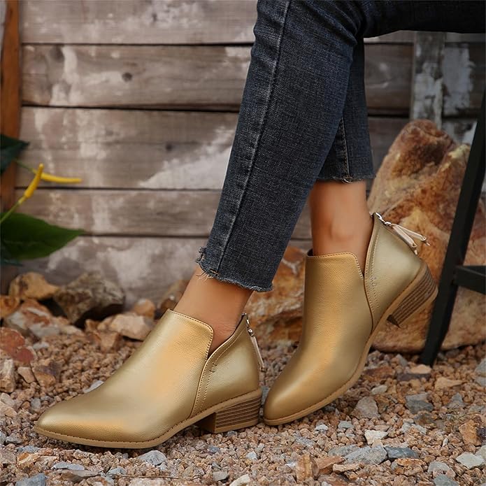 Women's Ankle Low Heel Slip On Boots