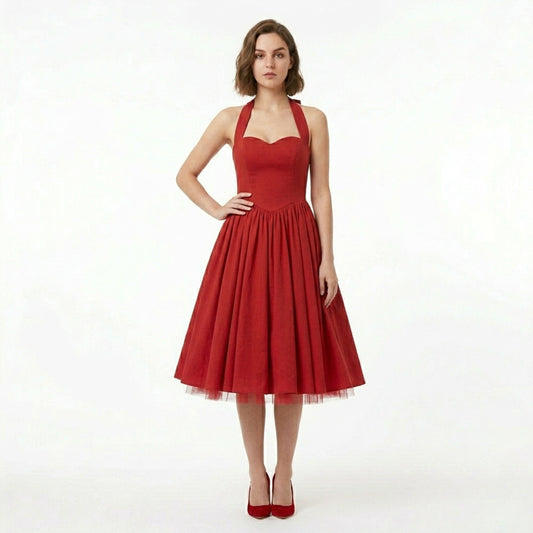 Women's Backless Halter Neck Midi Dress