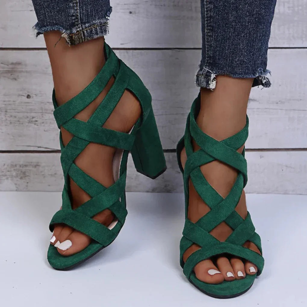 Women's Block Heel Sandals with Cross Straps
