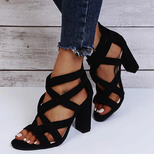 Women's Block Heel Sandals with Cross Straps