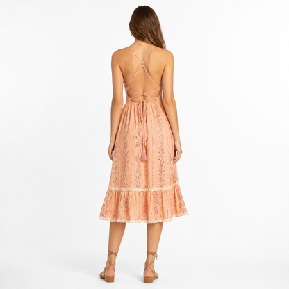 Women's Bohemian Floral A-Line Midi Dress