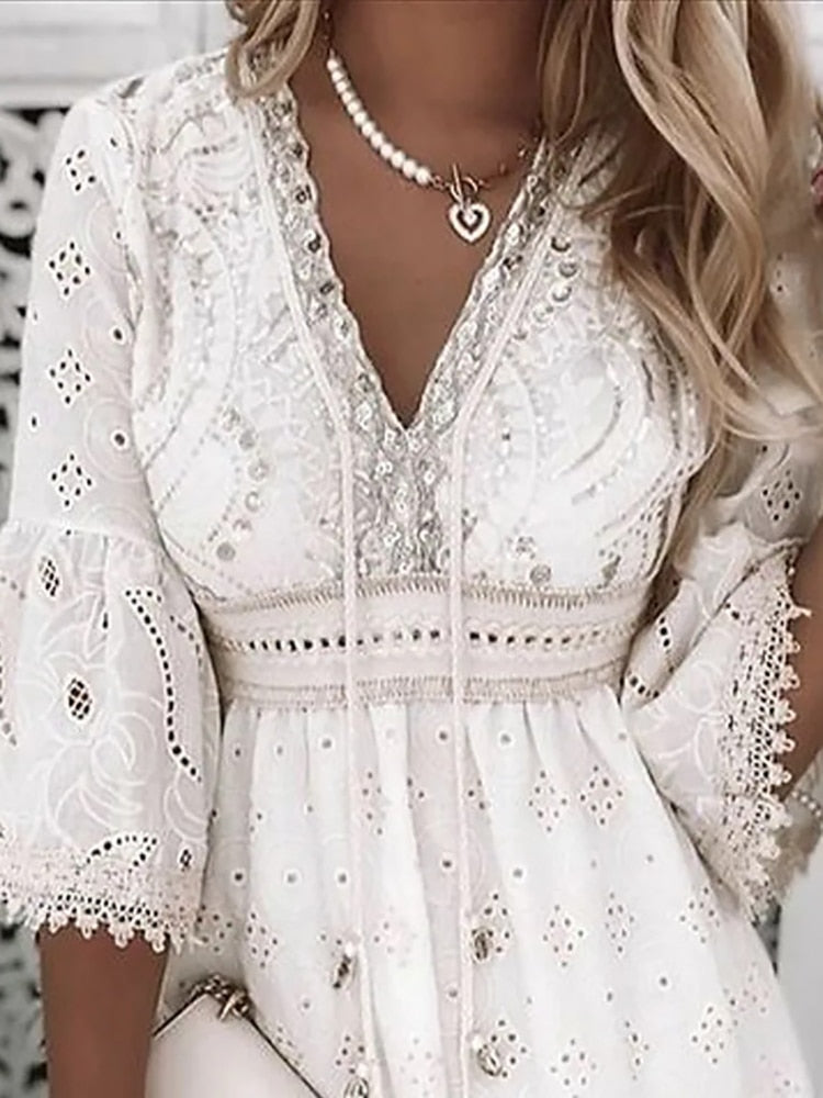 Women's Bohemian Summer Dress with V-Neckline
