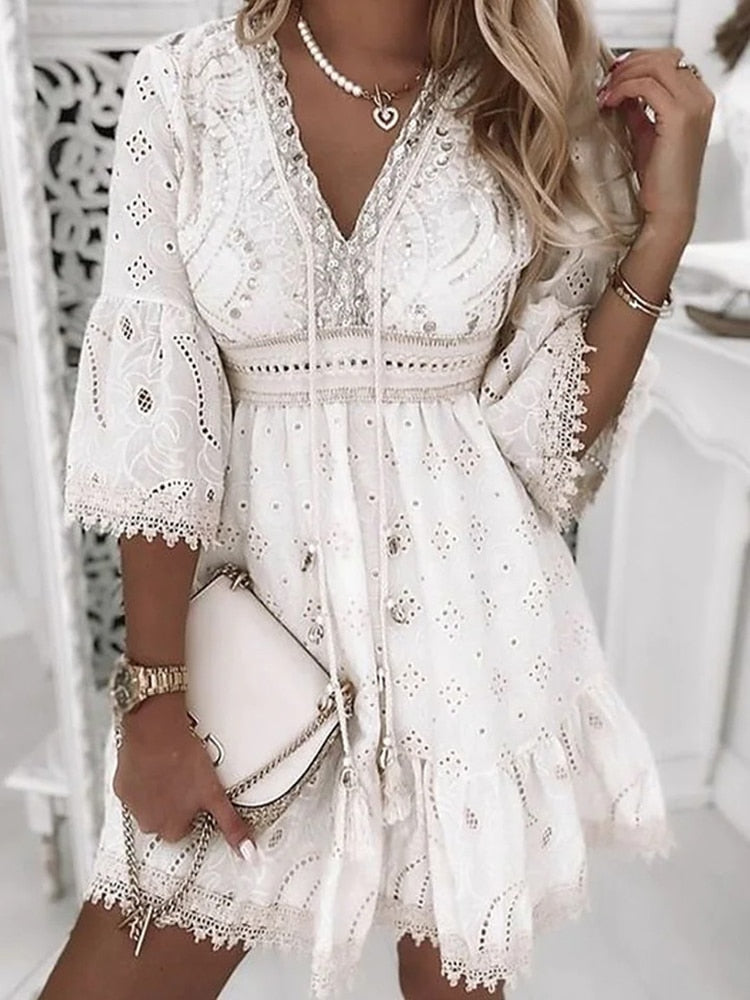 Women's Bohemian Summer Dress with V-Neckline