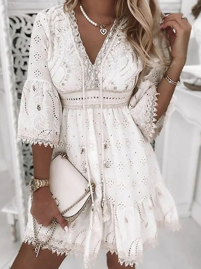 Women's Bohemian Summer Dress with V-Neckline