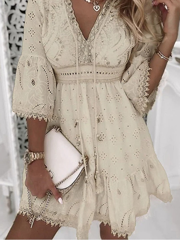 Women's Bohemian Summer Dress with V-Neckline