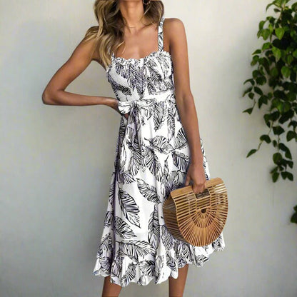 Women's Boho Midi Dress with Open Back Detail