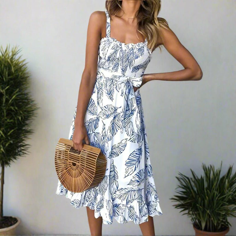 Women's Boho Midi Dress with Open Back Detail