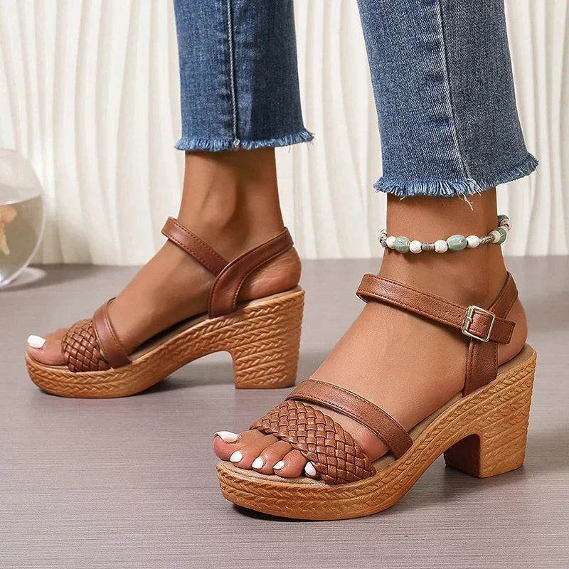 Women's Braided Strap Block Heel Sandals