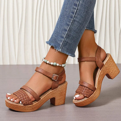 Women's Braided Strap Block Heel Sandals