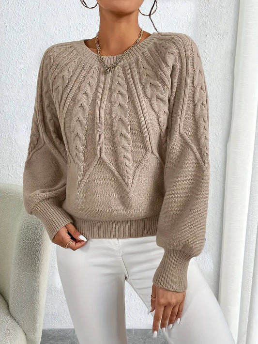 Women's Cable Knit Sweater with Balloon Sleeves