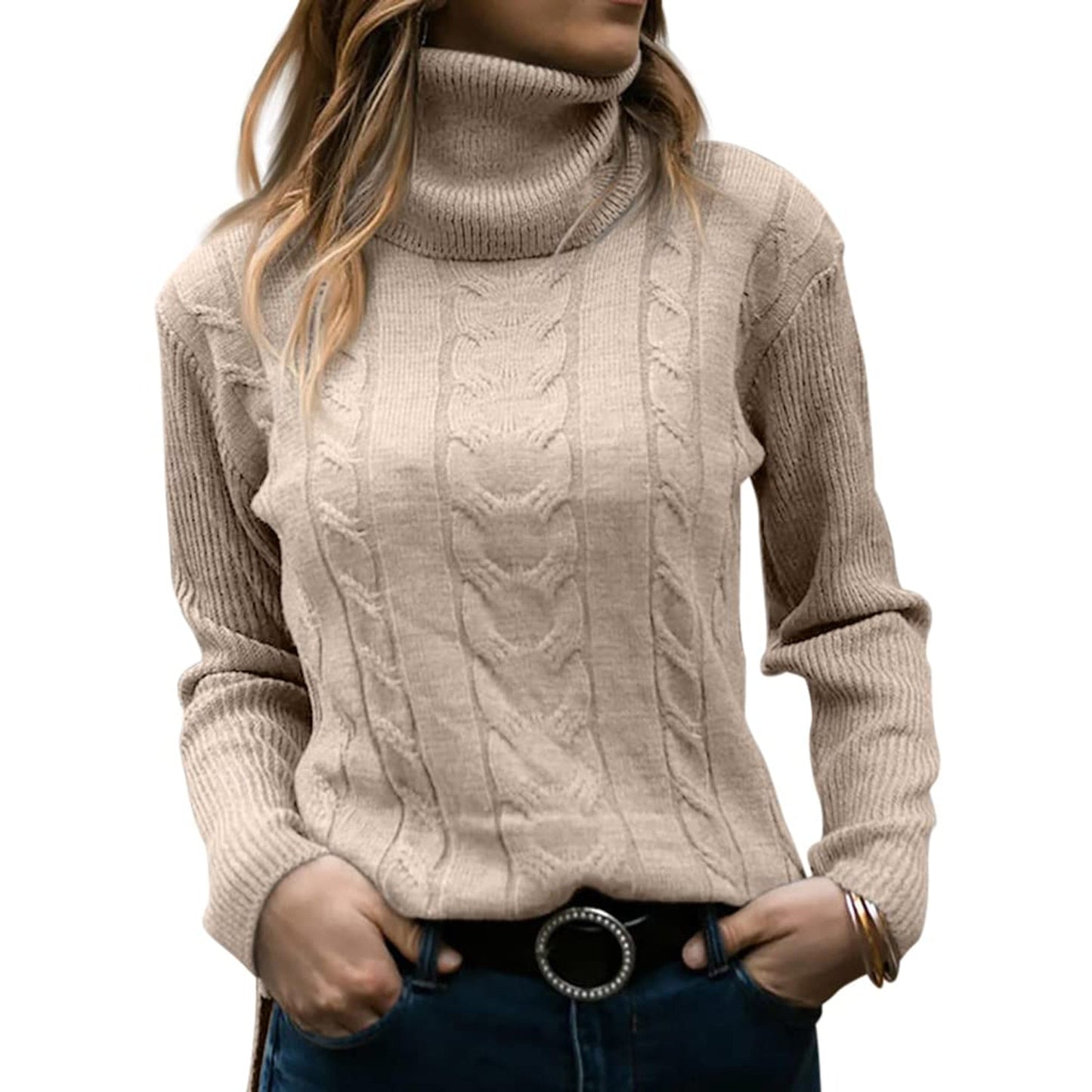 Women's Cable-Knitted Turtleneck Sweater