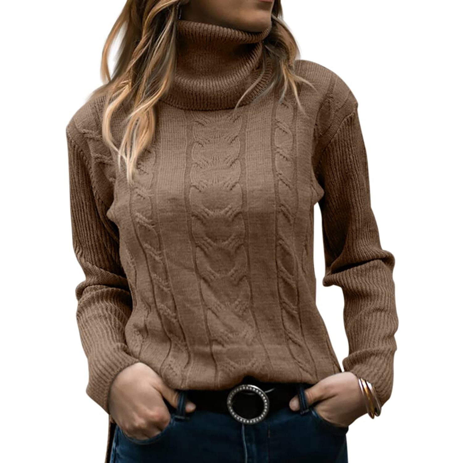 Women's Cable-Knitted Turtleneck Sweater