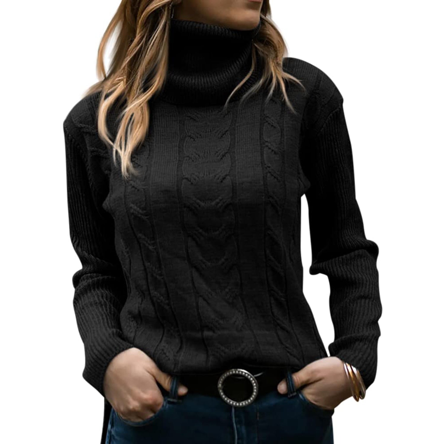 Women's Cable-Knitted Turtleneck Sweater