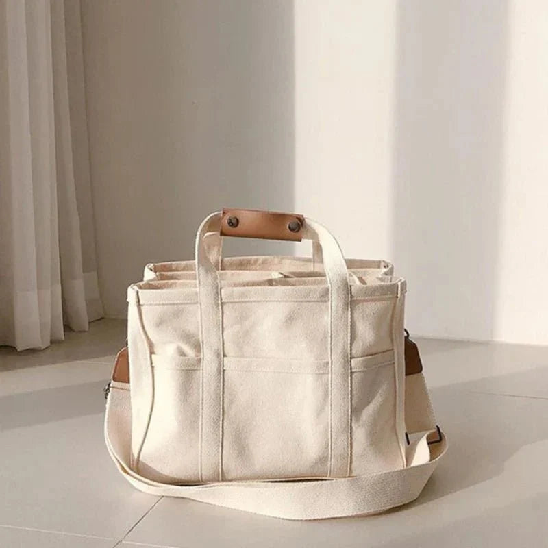 Women's Canvas Tote Bag with Leather-Look Handles