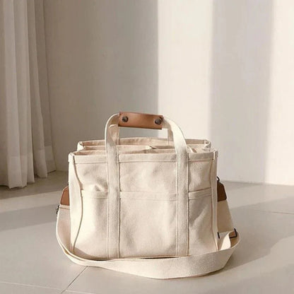 Women's Canvas Tote Bag with Leather-Look Handles
