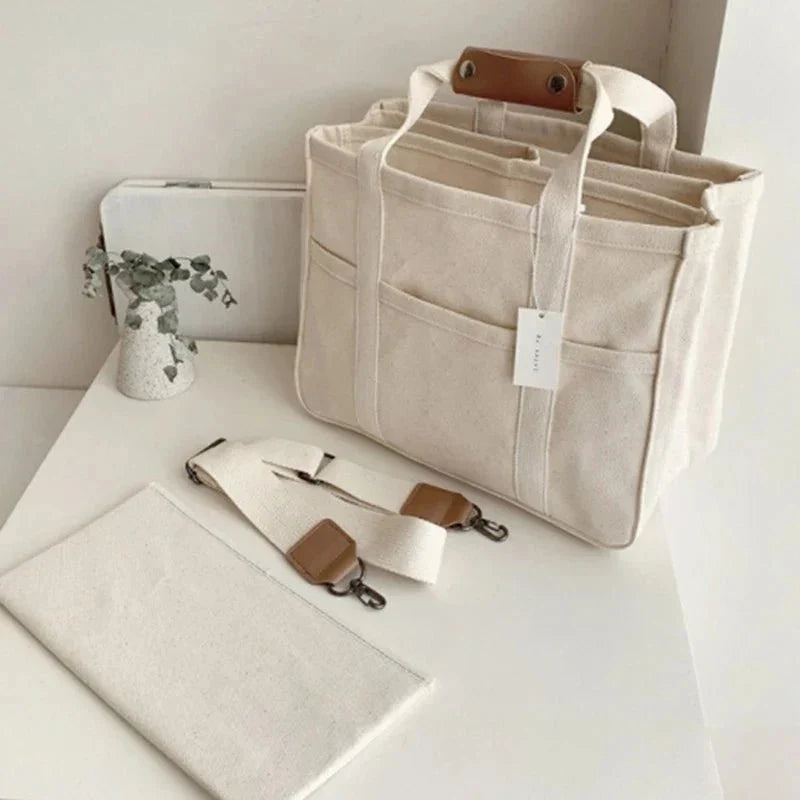 Women's Canvas Tote Bag with Leather-Look Handles