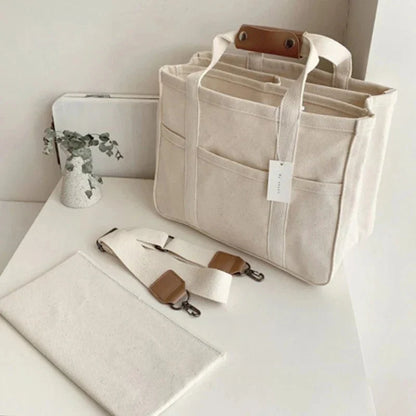 Women's Canvas Tote Bag with Leather-Look Handles