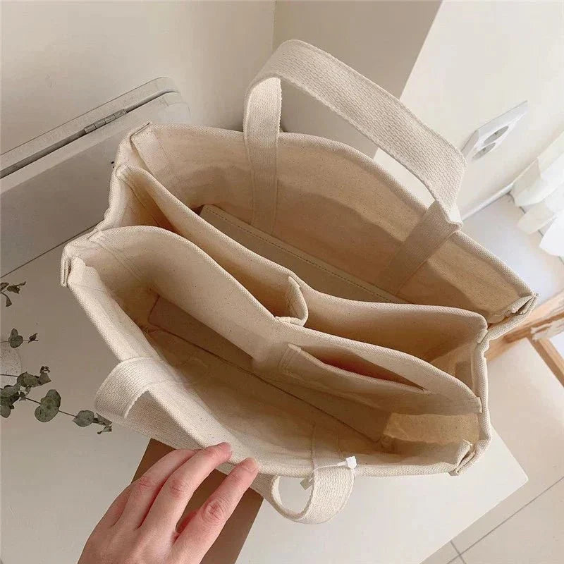 Women's Canvas Tote Bag with Leather-Look Handles