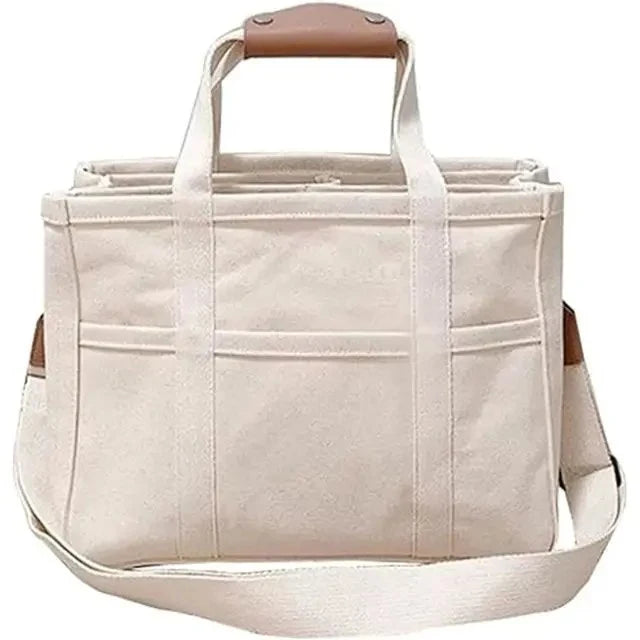 Women's Canvas Tote Bag with Leather-Look Handles