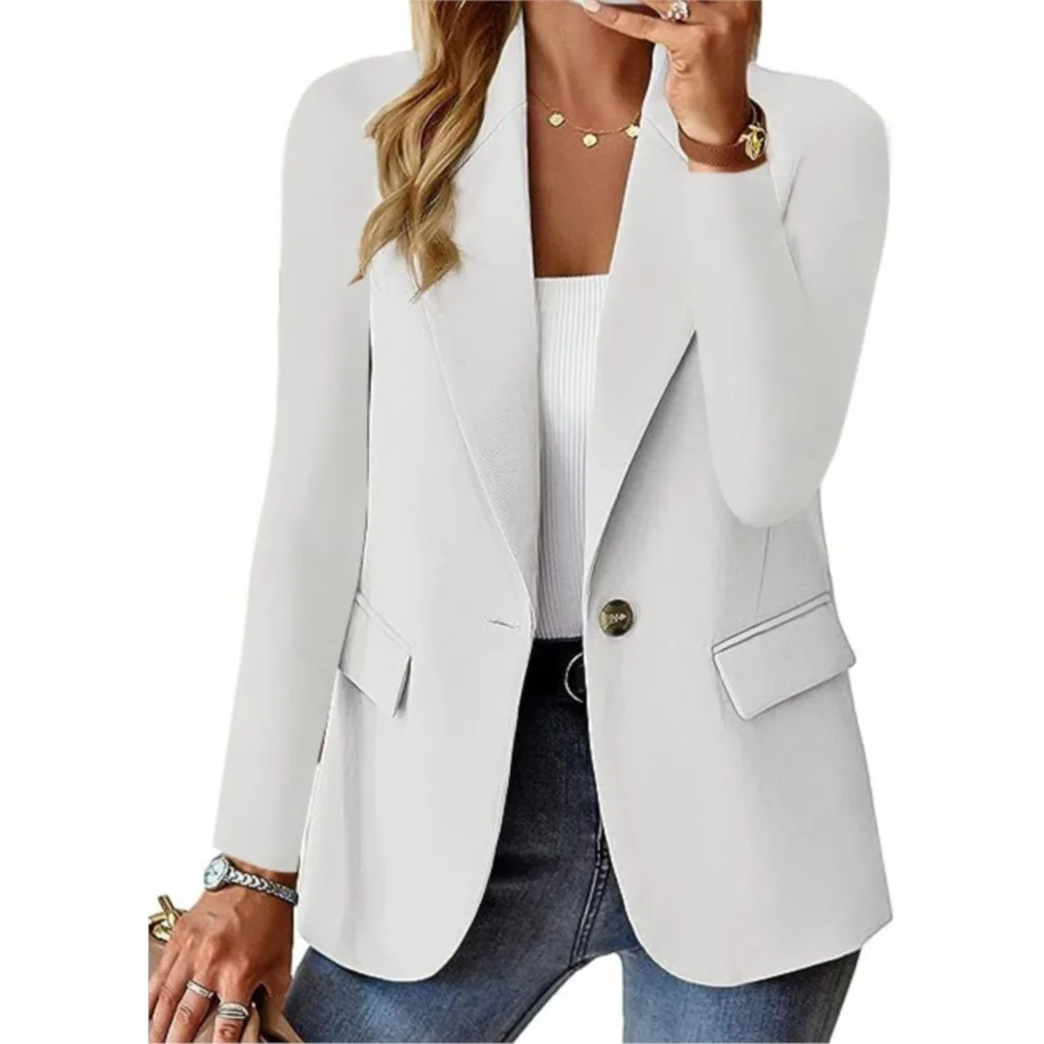 Women's Casual Blazer with Pockets and Button Detail