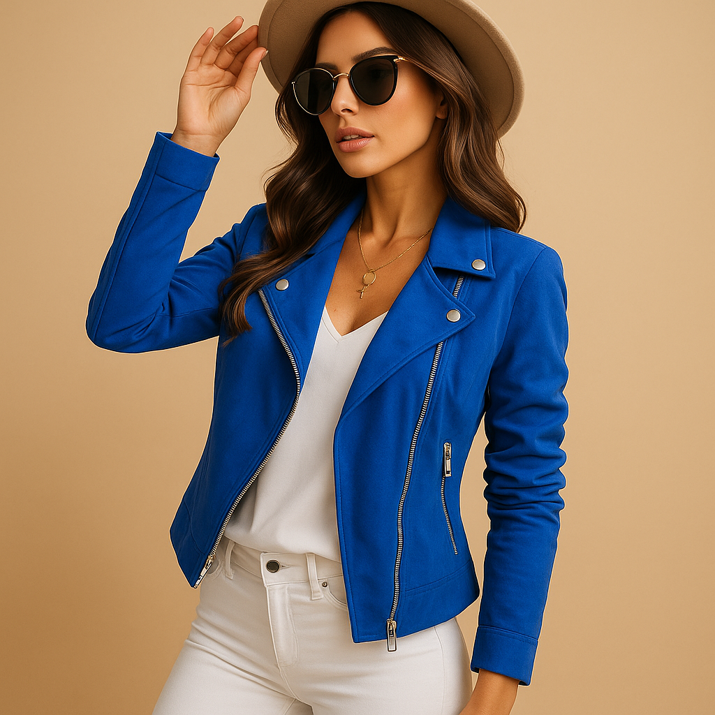 Women's Casual Blazer with Zipper and Long Sleeves