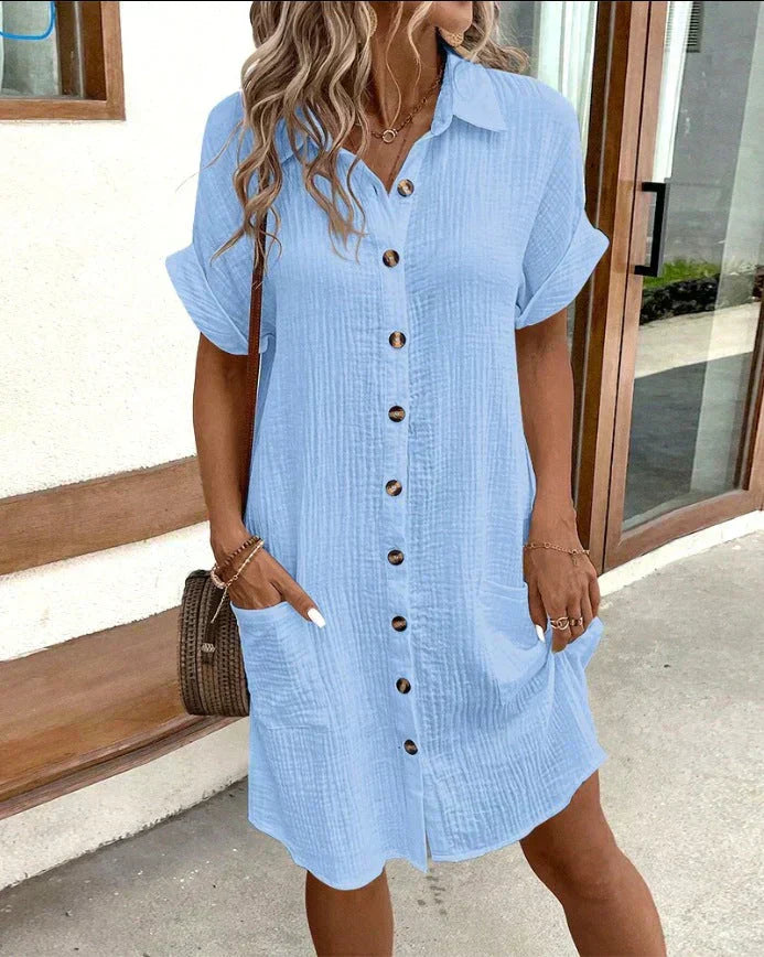 Women's Casual Shirt Dress with Button Closure