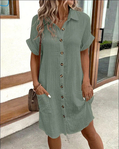 Women's Casual Shirt Dress with Button Closure