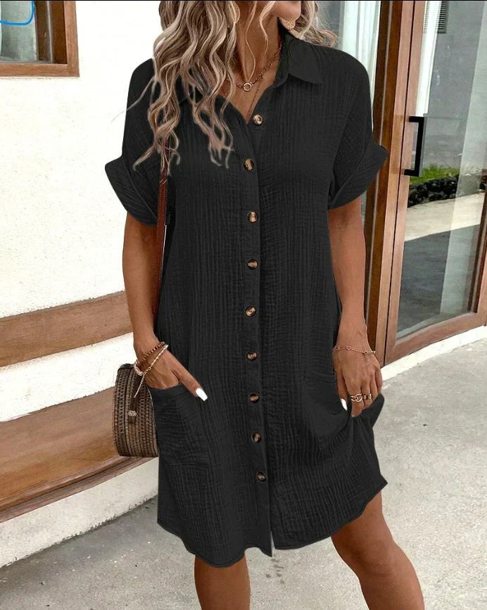 Women's Casual Shirt Dress with Button Closure