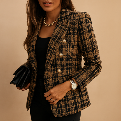 Women's Checked Double-Breasted Blazer