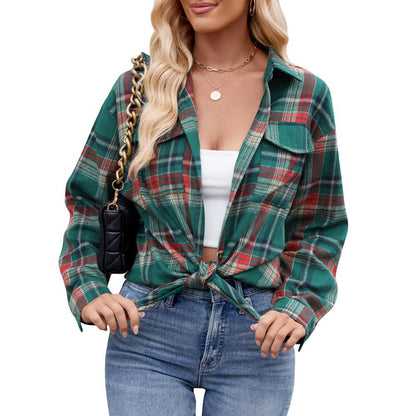 Women's Checked Shirt with Pockets for Autumn Style