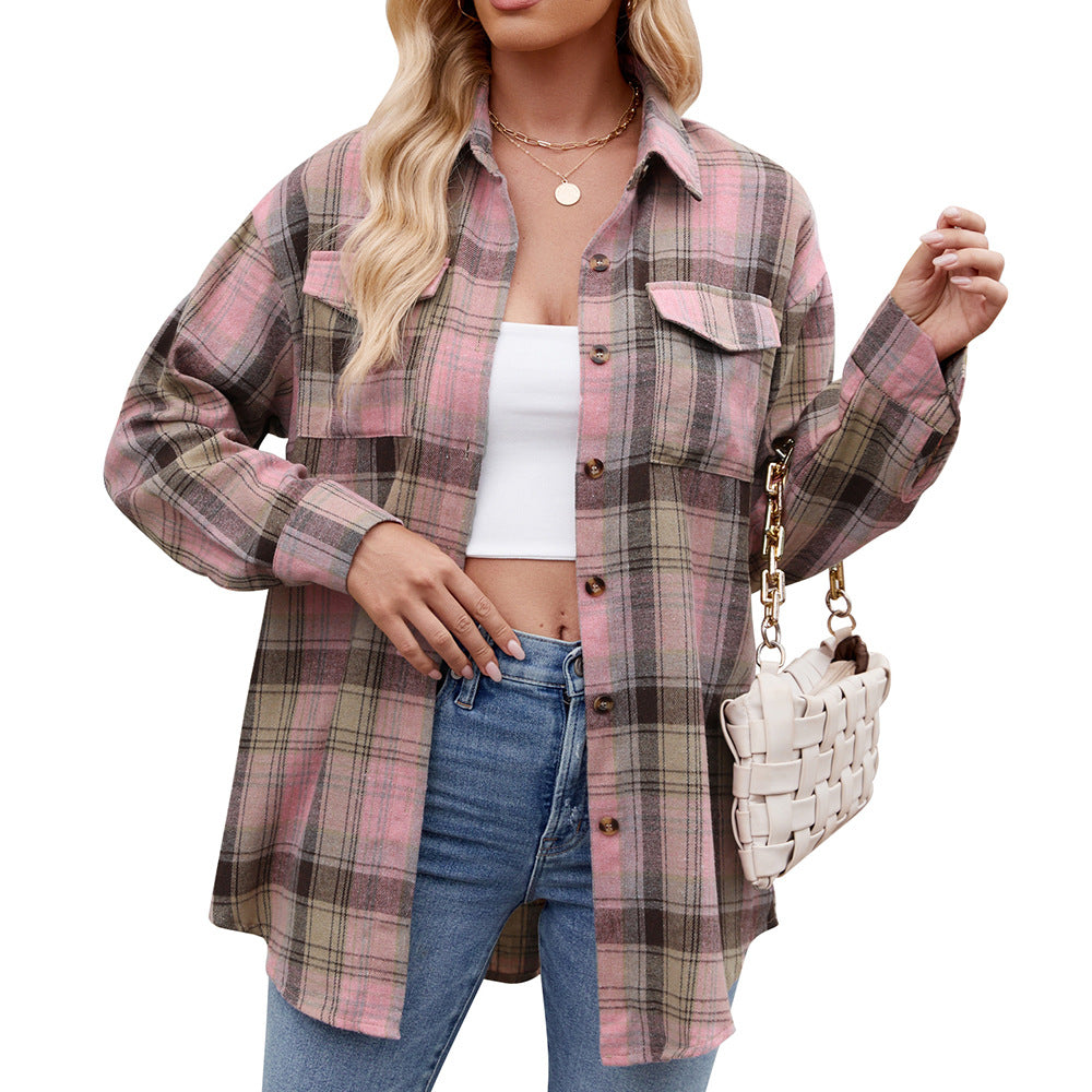 Women's Checked Shirt with Pockets for Autumn Style
