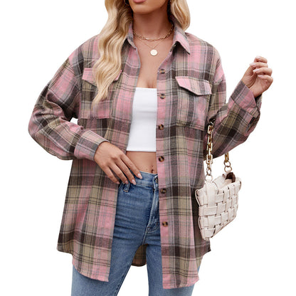 Women's Checked Shirt with Pockets for Autumn Style