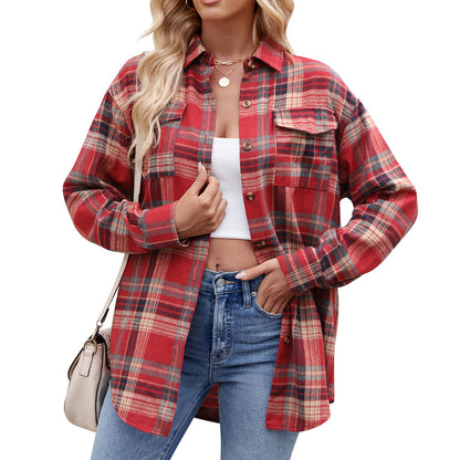 Women's Checked Shirt with Pockets for Autumn Style